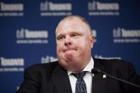 “I do not use <a href="http://www2.macleans.ca/2013/11/05/rob-fords-history-of-denying-crack-use/" rel="nofollow noopener" target="_blank" data-ylk="slk:crack cocaine;elm:context_link;itc:0;sec:content-canvas" class="link ">crack cocaine</a>, nor am I an addict of crack cocaine. As for a video, I cannot comment on a video that I have never seen or does not exist.”<br><br>Mayor Ford addresses the crack-smoking allegations on May 24, 2013. Photo credit: THE CANADIAN PRESS/Michelle Siu.<br><br>Click <a href="http://ca.news.yahoo.com/rob-ford/" data-ylk="slk:here;elm:context_link;itc:0;sec:content-canvas" class="link ">here</a> for complete Rob Ford coverage.