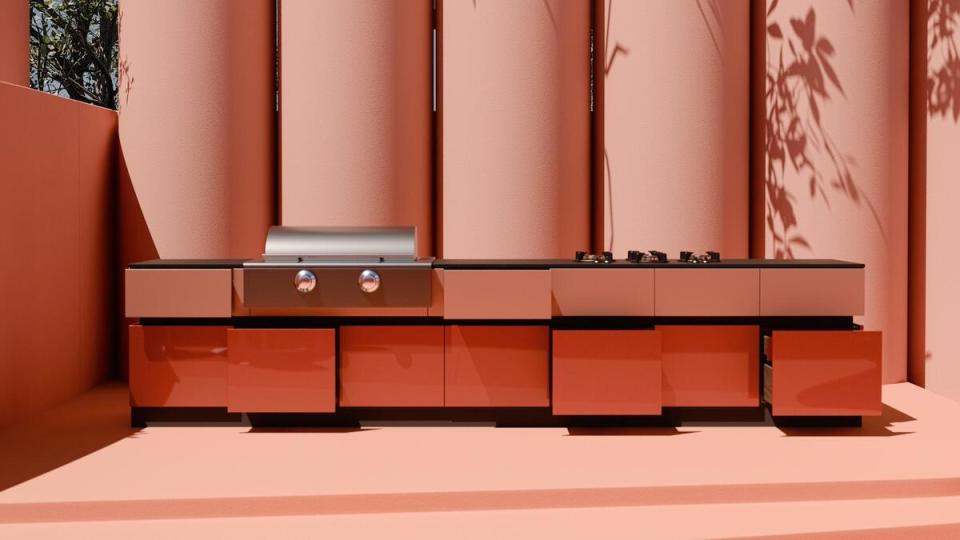 The Cube range in Red Beige and Salmon by Luca Nichetto for Brown Jordan Outdoor Kitchens