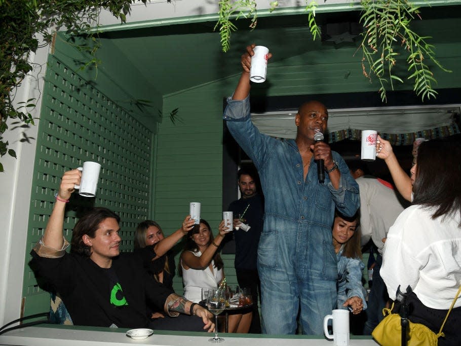 John Mayer and Dave Chappelle attend the "Sob Rock" Listening Party at San Vicente Bungalows on July 15, 2021 in West Hollywood, California.