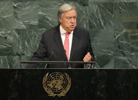 United Nations Secretary General Antonio Guterres addresses the 72nd United Nations General Assembly at U.N. headquarters in New York, U.S., September 19, 2017. REUTERS/Lucas Jackson