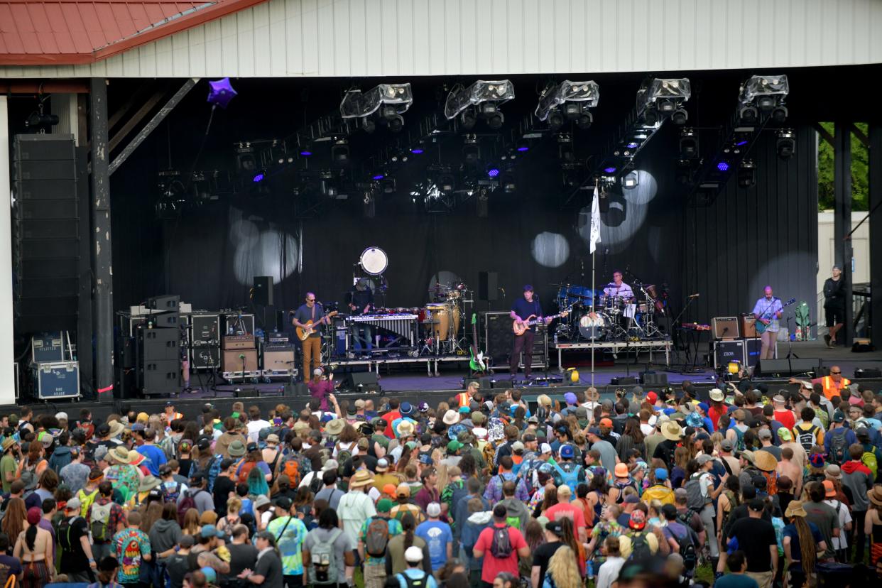 The crowd listens to the band moe. at Summer Camp Music Festival at Three Sisters Park near Chillicothe, Ill.