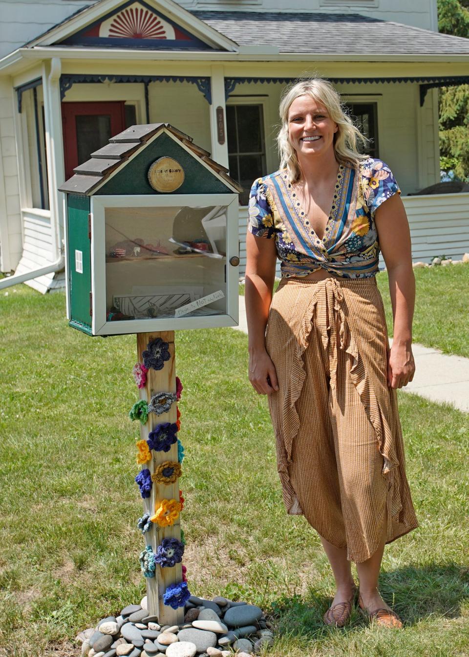 The Tecumseh Free Little Art Gallery (FLAG) was started in October 2021 by  Amara Karapas, a seventh and eighth grade visual art teacher at Dexter’s Mill Creek Middle School, in front of her home at 205 N. Ottawa St., next door to the Tecumseh District Library and close to downtown.