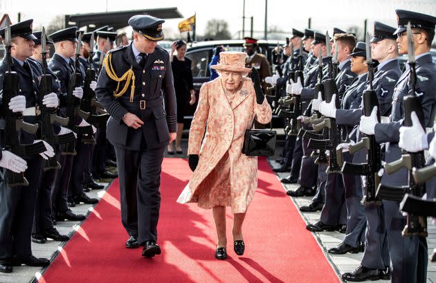 Queen Elizabeth II arrives at Royal Air Force base Marham in eastern England on February 3, 2020. (Photo: Richard Pohle/Pool/AFP via Getty Images)