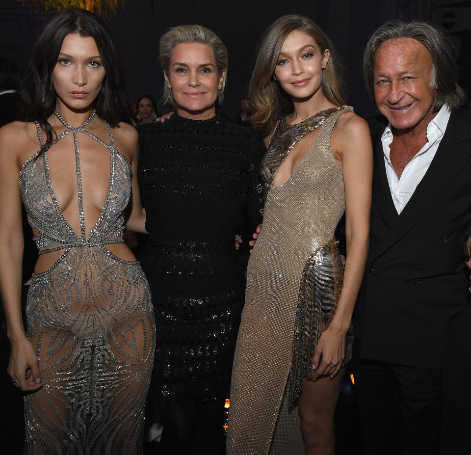 From left, Bella Hadid, Yolanda Foster, Gigi Hadid, and Mohamed Hadid in Paris in 2016.