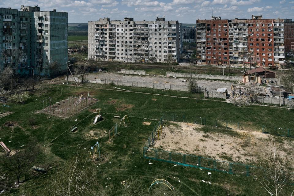 Damaged buildings in Bakhmut, the site of the heaviest battles with the Russian troops (AP)