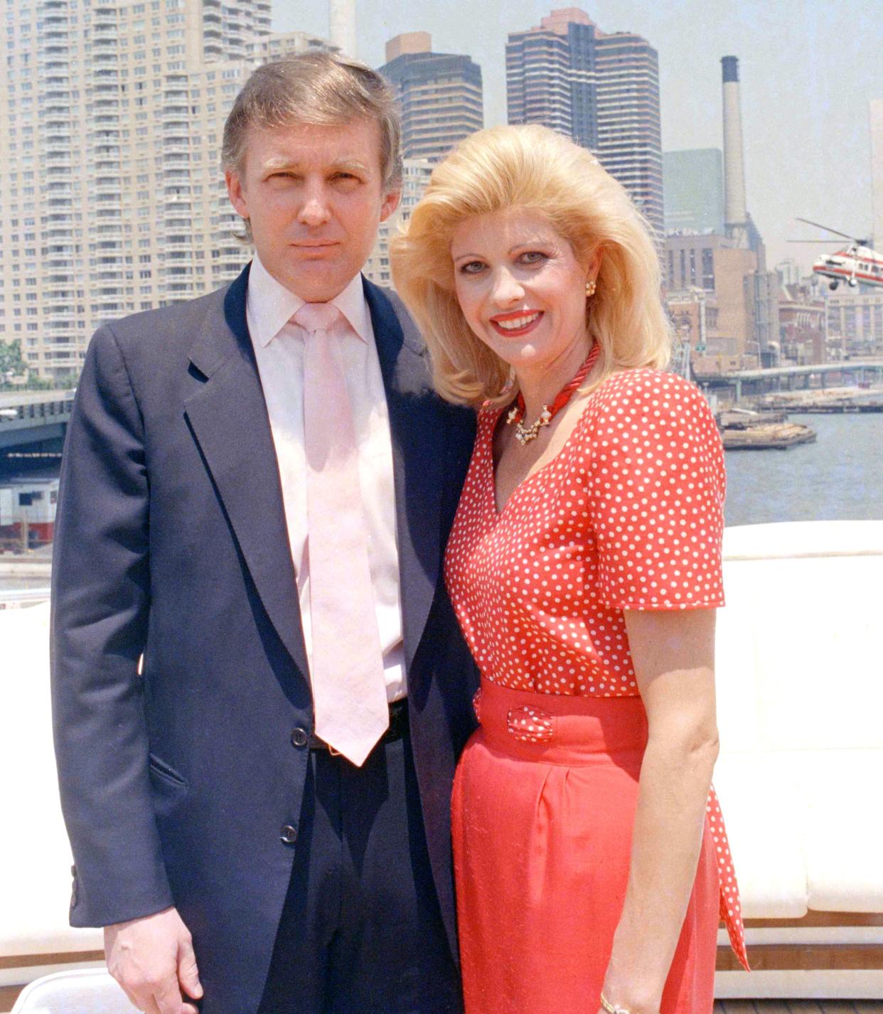 Donald Trump and his wife Ivana are pictured aboard his giant yacht Trump Princess on the East River in New York on July 1988.