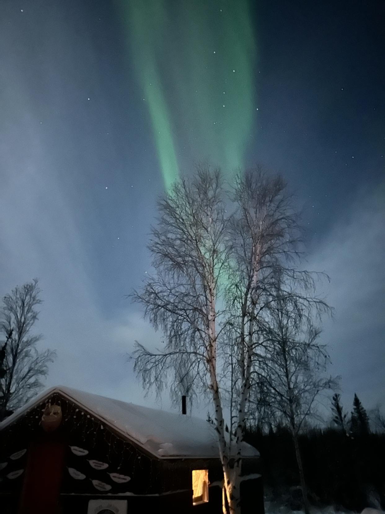 The aurora borealis seen over Tracy Therrien's cabin.