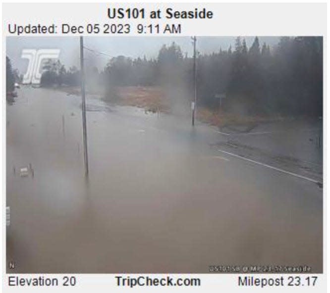 Flooding is impacting U.S. Highway 101 on Tuesday morning in the Seaside area on the Oregon Coast.