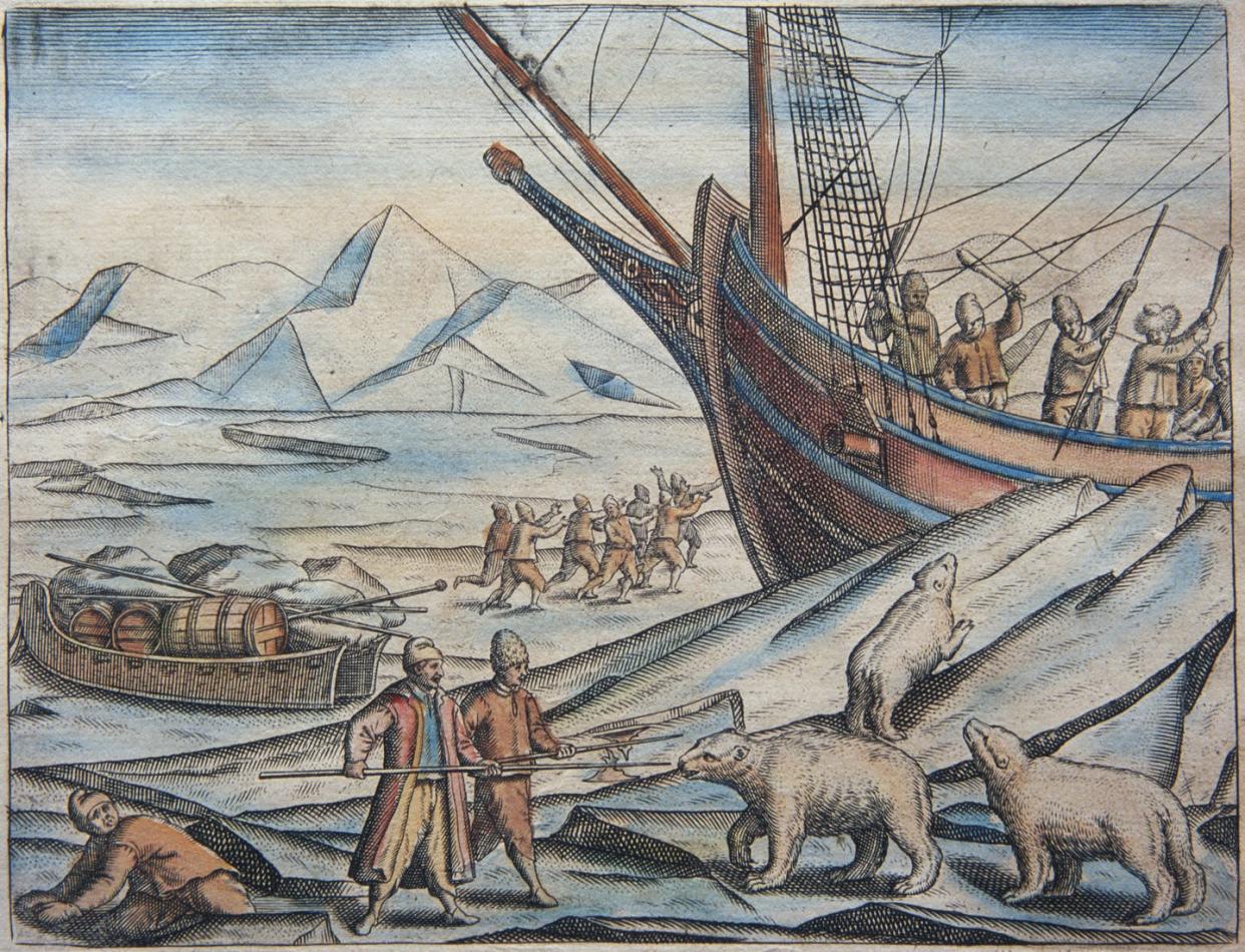 <span class="caption">The giant predators were a deadly danger to early European explorers of the Arctic.</span> <span class="attribution"><a class="link " href="https://www.gettyimages.com/detail/news-photo/an-engraving-from-a-book-by-gerrit-de-veer-a-crewman-on-a-news-photo/526746520" rel="nofollow noopener" target="_blank" data-ylk="slk:Chris Hellier/Corbis Historical via Getty Images;elm:context_link;itc:0;sec:content-canvas">Chris Hellier/Corbis Historical via Getty Images</a></span>