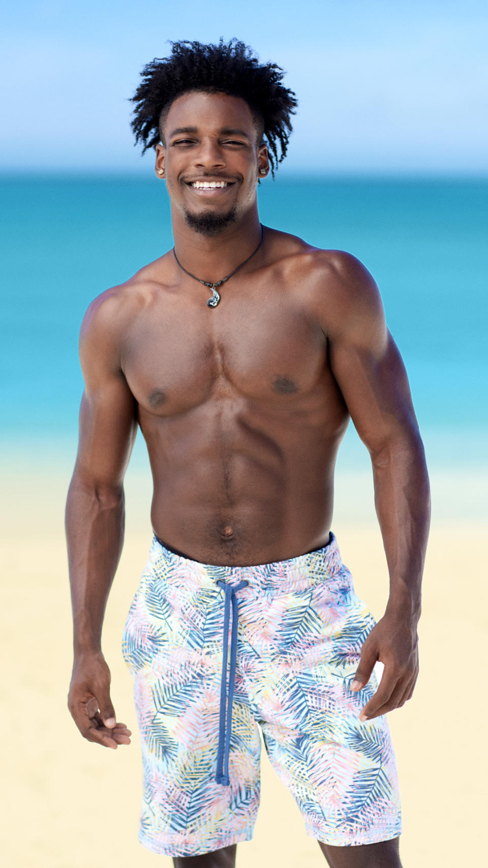 Dre in white and blue swimwear for Too Hot To Handle season 5