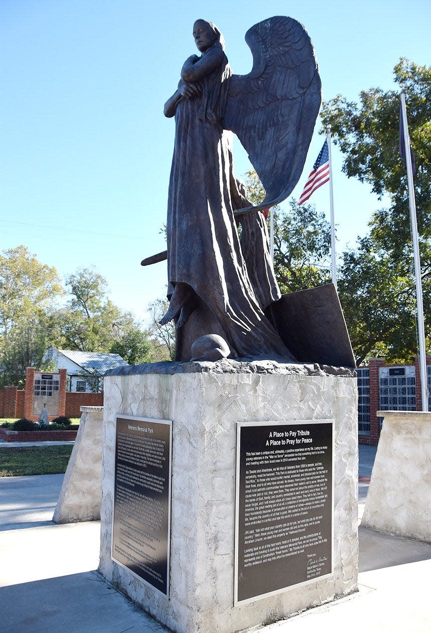 Created by Bill McGlaun, the Angel and Cherub watch over Veterans Memorial Park in Smithville.