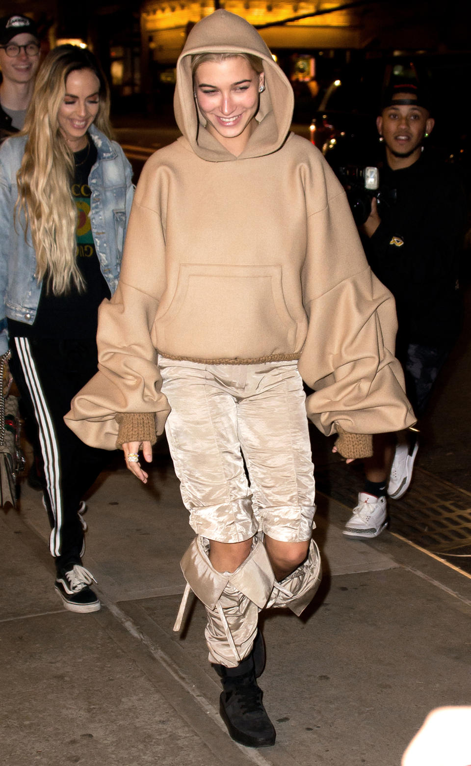 <p>For her latest going out ensemble, Hailey Baldwin channeled a 19th-century poet on top and early-aughts TLC on bottom.</p>