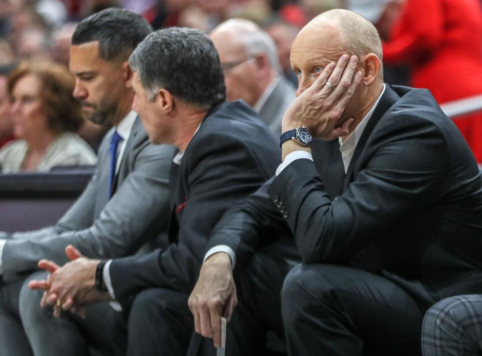 Louisville coach Chris Mack watches his team in the first half against Clemson.January 25, 2020