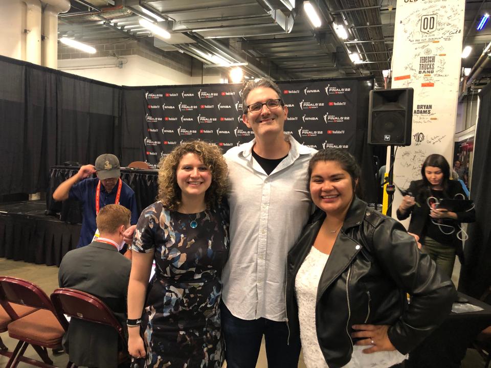 From left: The Next's Jackie Powell, Howard Megdal, and Jacqueline LeBlanc report from the 2022 WNBA Finals.