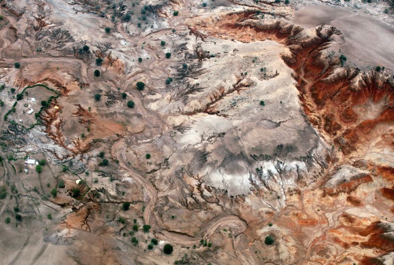 FILE PHOTO: An aerial view of soil erosion near Arusha