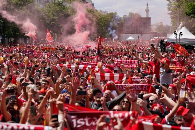 Thousands of Liverpool supporters in the fan zone in Paris 