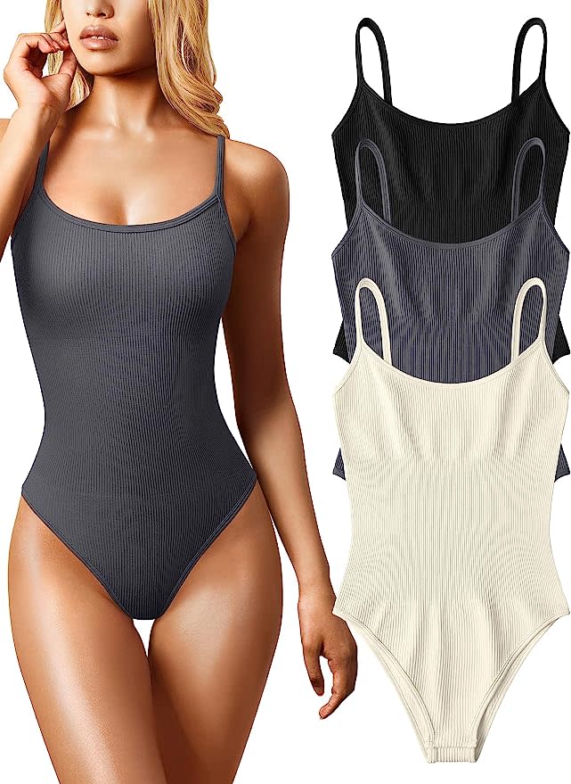 OQQ Women's 3 Piece Spaghetti Strap Bodysuits