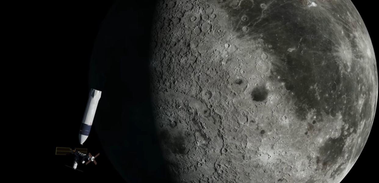 Recreación artística de la estación espacial Gateway orbitando la Luna