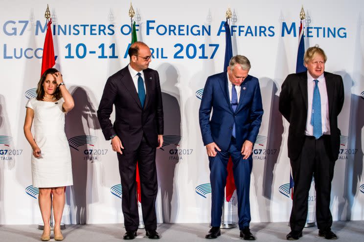 Canadian foreign minister Chrystia Freeland, Italian foreign minister Angelino Alfano, France foreign minister Jean-Marc Ayrault and foreign secretary Boris Johnson (Rex)