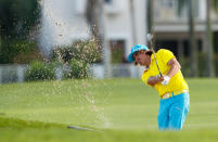 PALM BEACH GARDENS, FL - MARCH 01: Rickie Fowler hits out of the fairway bunker the 18th hole during the first round of the Honda Classic at PGA National on March 1, 2012 in Palm Beach Gardens, Florida. (Photo by Mike Ehrmann/Getty Images)