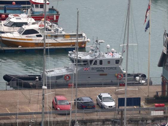 Border Force patrol boat in Dover Marina in Kent following migrant rescue in November 2018 (PA)