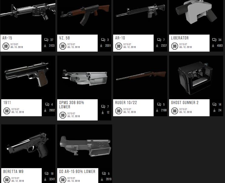 A screenshot of the Defense Distributed website offering downloadable blueprints for 3D-printed guns. (Photo: Defense Distributed)