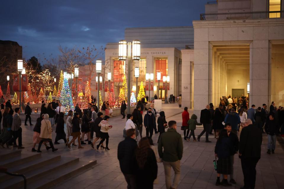 People arrive at the First Presidency Christmas devotional at the Conference Center on Temple Square on Sunday, Dec. 4, 2022. | The Church of Jesus Christ of Latter-day Saints