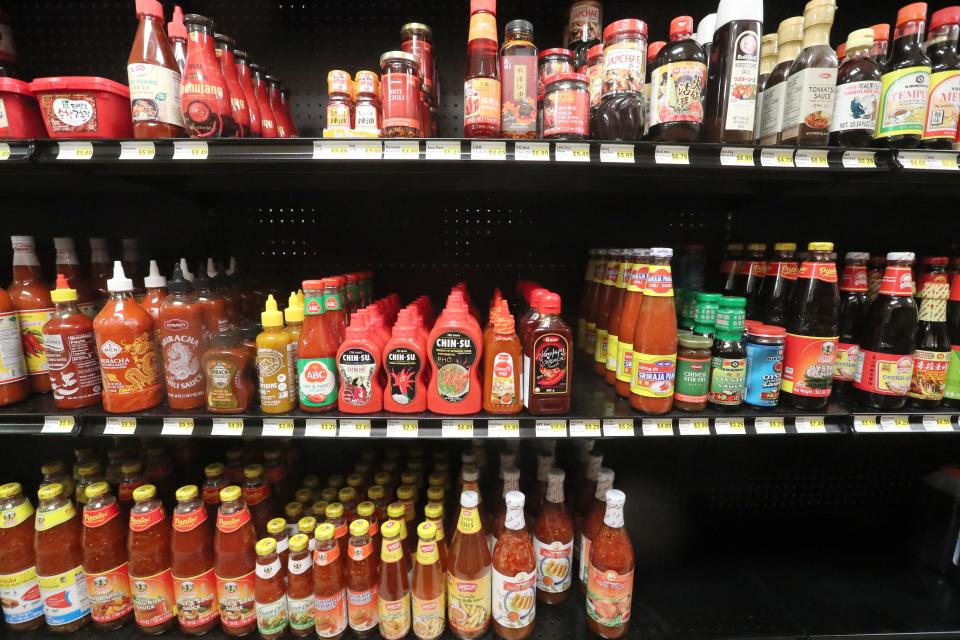 A variety of sauces on the shelves at Viet Huong Oriental Market on Grand Central Boulevard in Pooler.