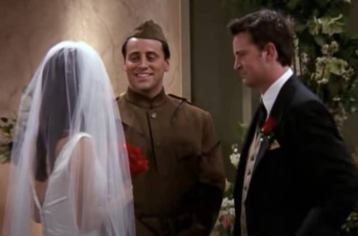 Monica and Chandler getting married by Joey in Friends