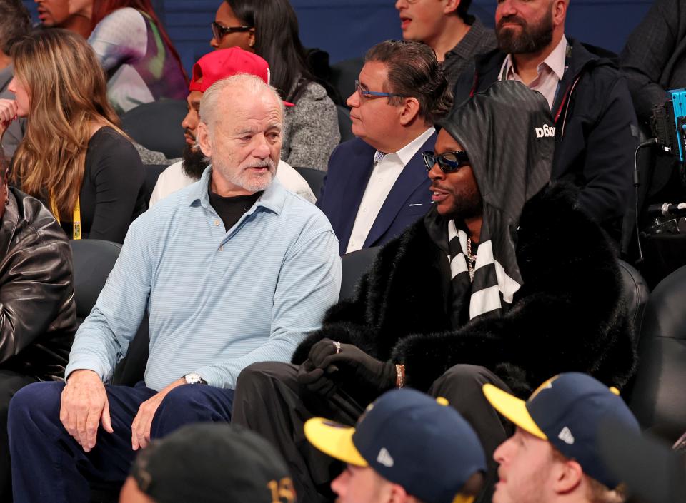 Bill Murray and 2 Chainz attend the 73rd NBA All-Star Game at Gainbridge Fieldhouse on February 18, 2024 in Indianapolis, Indiana.