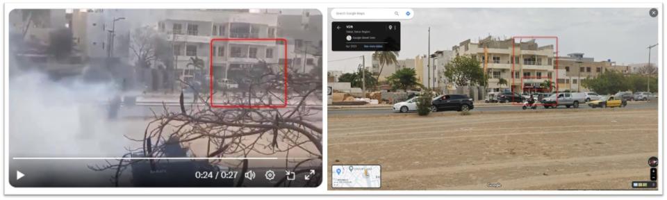 <span>A comparison of the video seen in the false post (left) and Google Maps (right) </span>