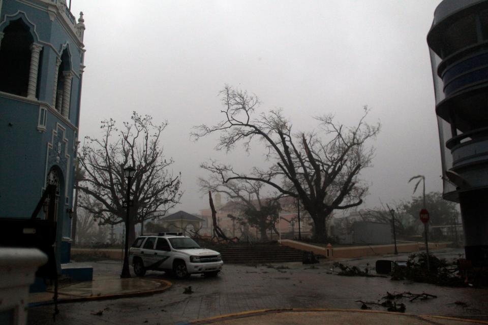 <p>Hurricane Maria hits Puerto Rico in Fajardo on September 20, 2017. Maria made landfall on Puerto Rico on Wednesday, pummeling the US territory after already killing at least two people on its passage through the Caribbean. The US National Hurricane Center warned of “large and destructive waves” as Maria came ashore near Yabucoa on the southeast coast. (Photo: Ricardo Arduengo/AFP/Getty Images) </p>