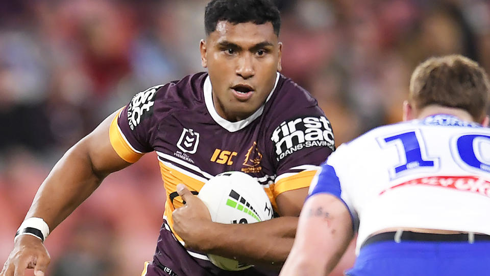 Tevita Pangai Jr, pictured here in action for the Broncos in the NRL.