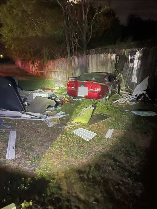 Mustang sits in the backyard of a Franklin County home after a crash on April 23. (Photo Courtesy: Franklin County Department of Public Safety)