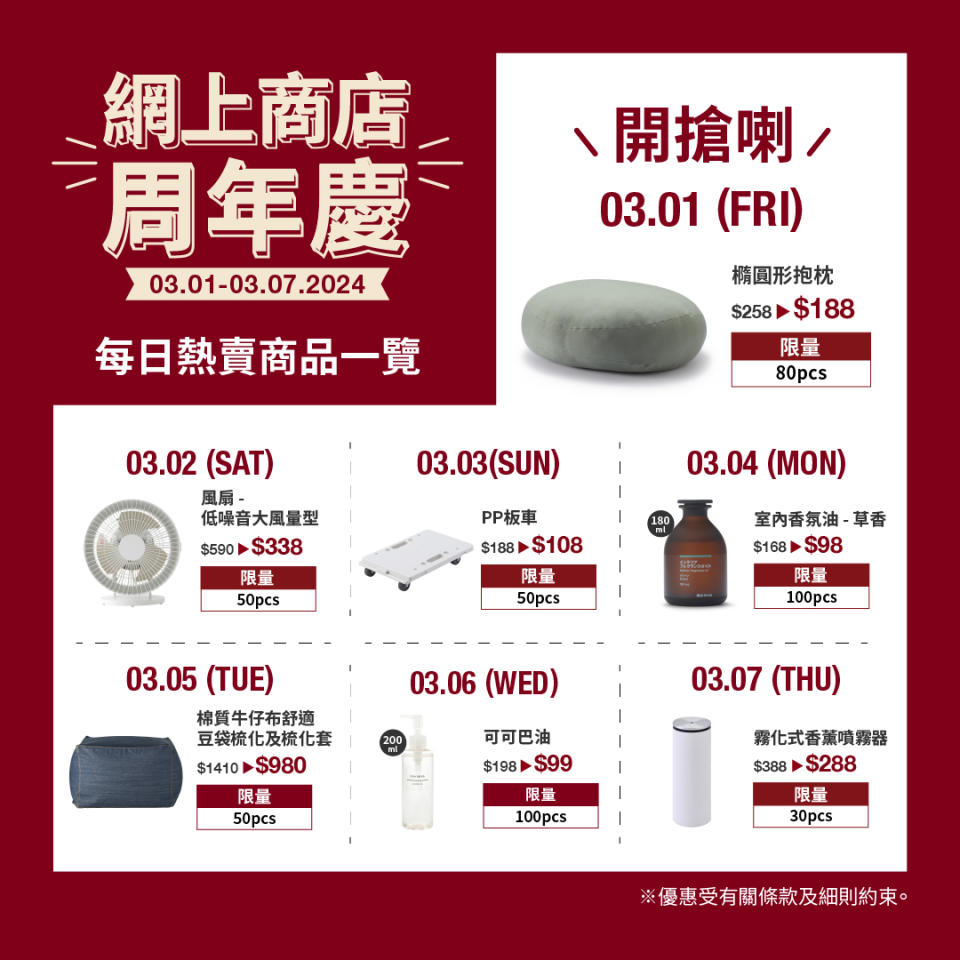 【MUJI】無印良品 網上商店周年慶低至五折（即日起至07/03）