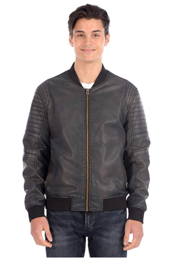 Projek Raw Men's Vegan Leather Brass Zipper Bomber Jacket 