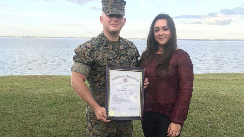 Steve Smiley, pictured here with his wife, started his Marine career as a firefighter. (Melody Smiley)