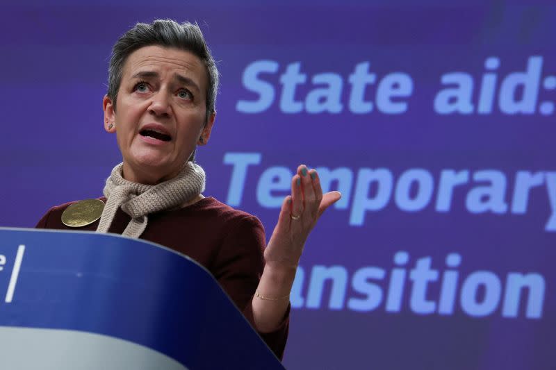 La vicepresidenta de la Comisión Europea, Margrethe Vestager, durante una rueda de prensa en Bruselas