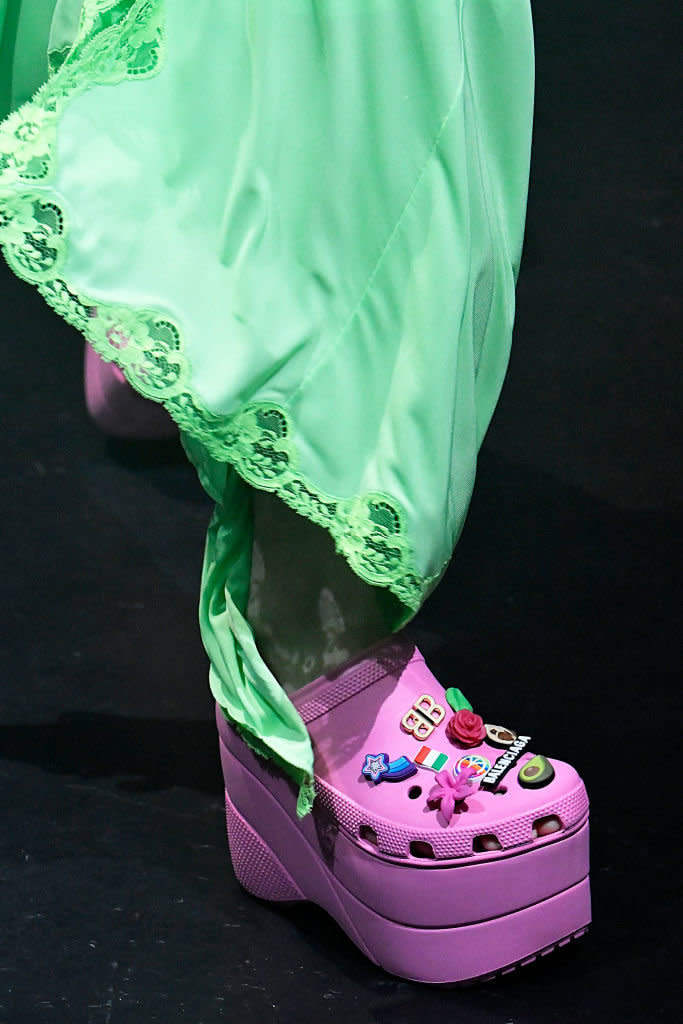 A model walks the runway during the Balenciaga Spring/Summer 2018 fashion show wearing Crocs during Paris Fashion Week on October 1, 2017 in Paris, France. (Photo: Victor VIRGILE/Gamma-Rapho via Getty Images)