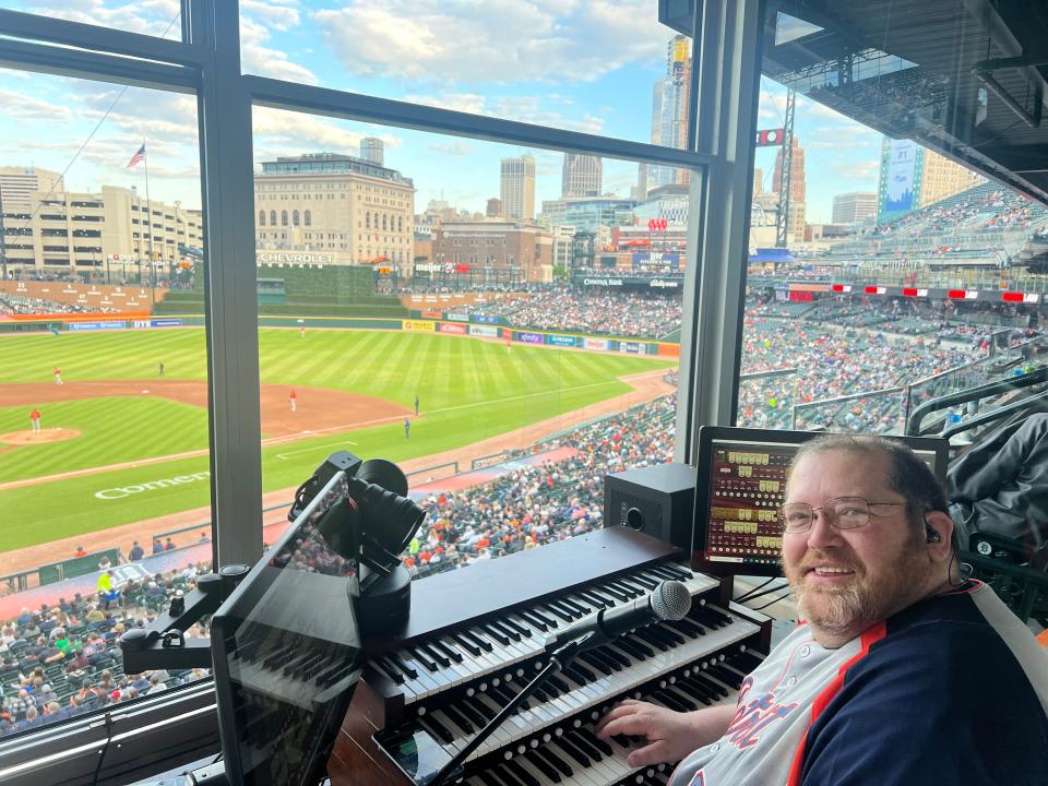 Dave Calendine, the house organist at the Fox Theatre, became the first person to play an organ at Comerica Park in Detroit on Friday, May 10, 2024.