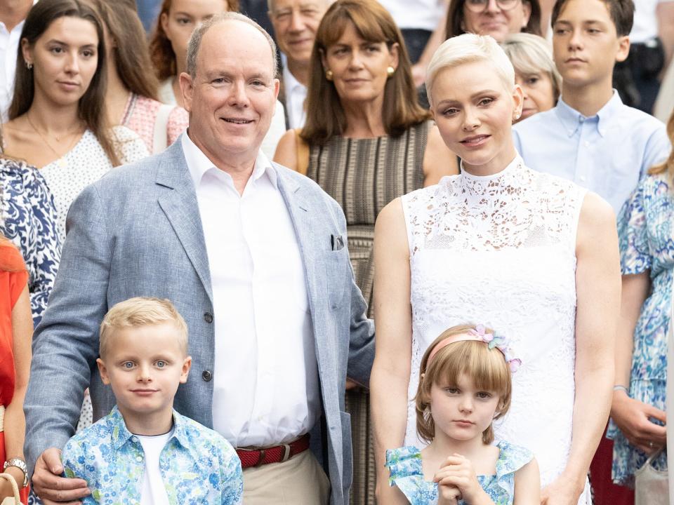 Jacques, Hereditary Prince of Monaco, Prince Albert II of Monaco, Princess Gabriella, Countess of Carladès, Princess Charlene of Monaco, and guests attend "U Cavagnetu" : Traditional Monaco Picnic In Le Parc Princess Antoinette on September 03, 2022 in Monte-Carlo, Monaco