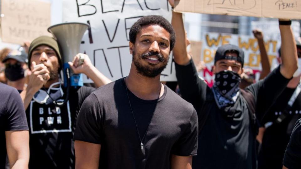 Michael B. Jordan, selected 2020’s Sexiest Man Alive, is shown in a June Hollywood talent agencies’ march to support Black Lives Matter protests. He called the honor from People magazine “a good club to be a part of.” (Photo by Rich Fury/Getty Images)