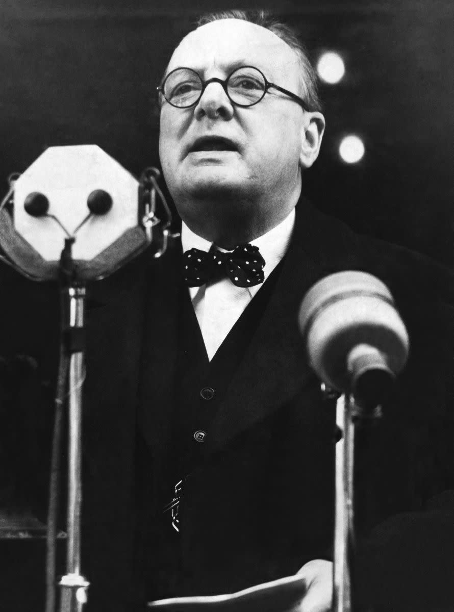 With the outbreak of World War 2, Winston Churchill was appointed as First Lord of the Admiralty and a member of the War Cabinet in 1939. Here, Churchill can be seen making a recruitment speech at London's Mansion House for the terrirorial army on April 24, 1939.