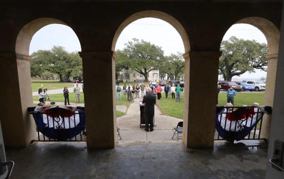 Former Gulfport mayor George Schlegel speaks during an announcement at Centennial Plaza in Gulfport of plans for the Mississippi Bicentennial Celebration Southbe held at the plaza.