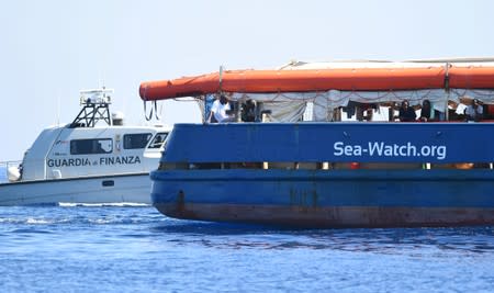 The migrant search and rescue ship Sea-Watch 3 carrying stranded migrants, sails near the island of Lampedusa