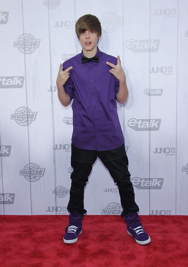 Justin Bieber at age 16 at the Juno Awards in April 2010<p>George Pimentel/WireImage</p>