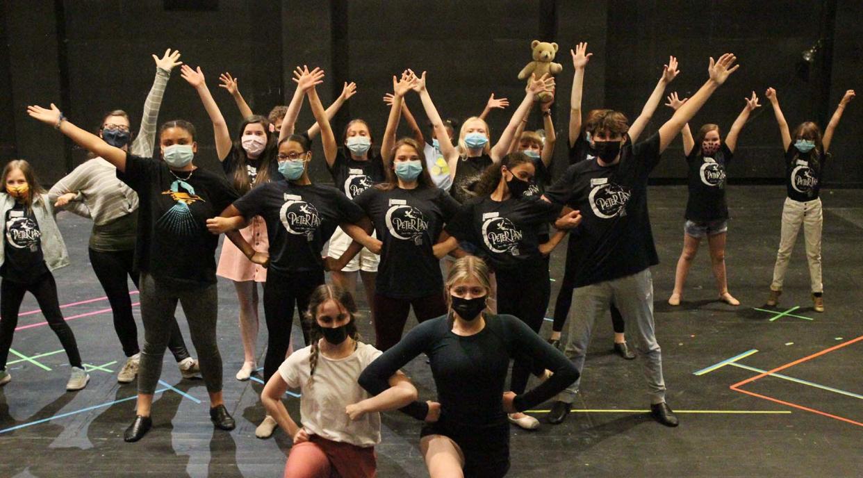 The cast finish a scene during an All-City Musical rehearsal of "Peter Pan" at Sandefur Theater in Guzzetta Hall at the University of Akron.