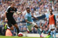 Football - Manchester City v Watford - Barclays Premier League - Etihad Stadium - 29/8/15 Watford's Sebastian Prodl in action with Manchester City's Raheem Sterling Action Images via Reuters / Jason Cairnduff Livepic