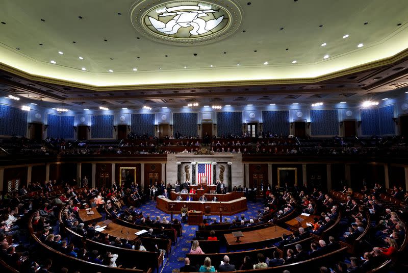 U.S. representatives gather to try to elect a new Speaker of the House at the U.S. Capitol in Washington