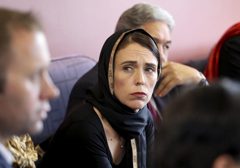 Prime Minister Jacinda Ardern meets representatives of the Muslim community in March following the Christchurch mosque shooting. Source: AAP